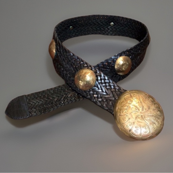 Vintage Leather BoHo Hammered Disc Belt main image 5